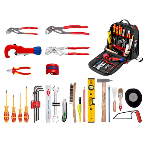 KNIPEX Modular X15 Sanitär-Starter Kompakter Werkzeugrucksack 24-teilig | 00 21 51 HK S
