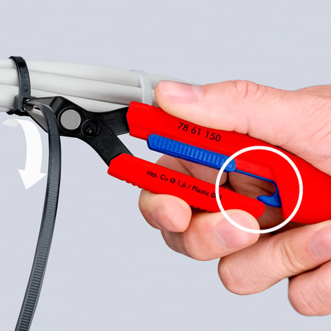 KNIPEX Slim Knips im Werkzeugholster Komfortabel transportieren, Schneiden auch in tiefen, engen Bauräumen | 78 61 150 V01