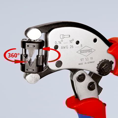 KNIPEX Twistor® T Selbsteinstellende Crimpzange für Aderendhülsen Mit drehbarem Crimpkopf | 97 53 19