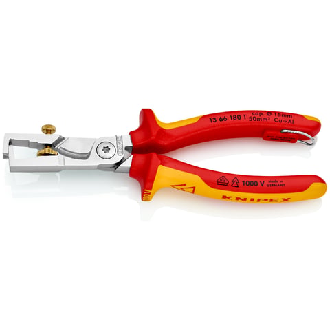 KNIPEX 13 66 180 StriX striptang met kabelschaar geïsoleerd met meer- componentengrepen, VDE-getest verchroomd 180 mm
