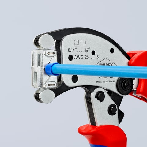 KNIPEX Twistor16® Selbsteinstellende Crimpzange für Aderendhülsen Mit drehbarem Crimpkopf | 97 53 18