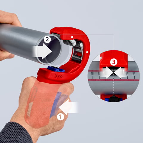 KNIPEX DP50 Rohrschneider für dünnwandige Kunststoff-Abflussrohre | 90 23 01 BK