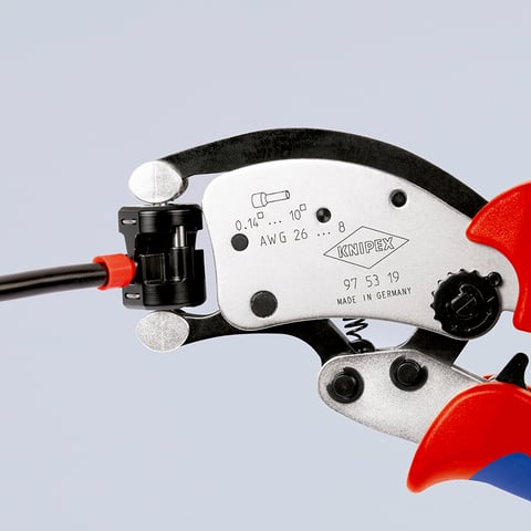 KNIPEX Twistor® T Selbsteinstellende Crimpzange für Aderendhülsen Mit drehbarem Crimpkopf | 97 53 19
