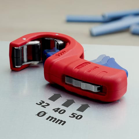 KNIPEX DP50 Rohrschneider für dünnwandige Kunststoff-Abflussrohre | 90 23 01 BK