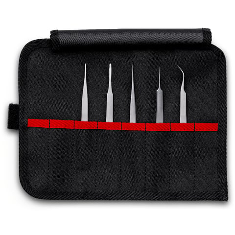 KNIPEX Universal Insulated Tweezers Set - 5-Piece Precision Tool Kit In Roll-Up Case