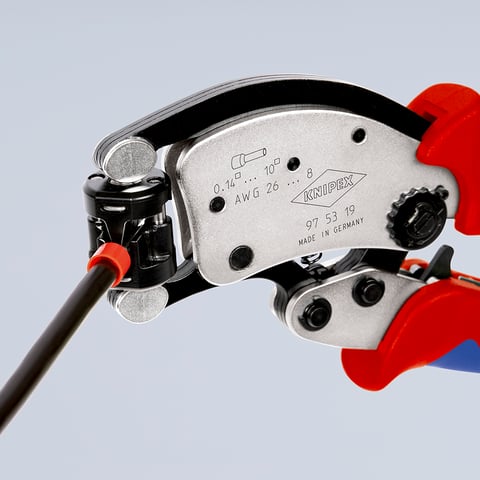 KNIPEX Twistor® T Selbsteinstellende Crimpzange für Aderendhülsen Mit drehbarem Crimpkopf | 97 53 19