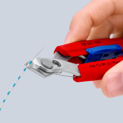 KNIPEX Slim Knips im Werkzeugholster Komfortabel transportieren, Schneiden auch in tiefen, engen Bauräumen | 78 03 150 V01