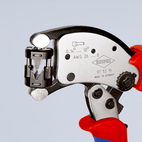 KNIPEX Twistor® T Selbsteinstellende Crimpzange für Aderendhülsen Mit drehbarem Crimpkopf | 97 53 19