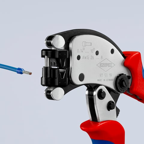 KNIPEX Twistor® T Selbsteinstellende Crimpzange für Aderendhülsen Mit drehbarem Crimpkopf | 97 53 19
