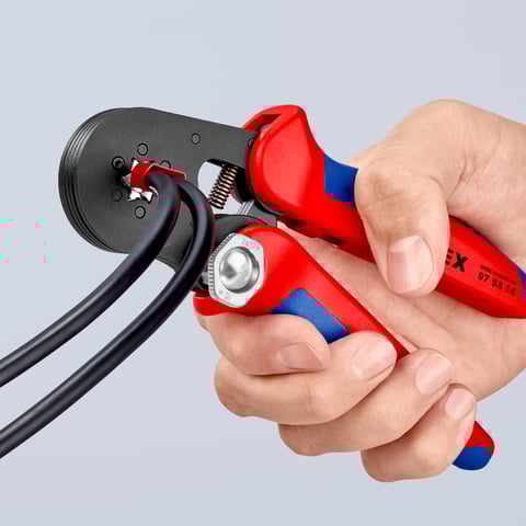 Self-Adjusting Crimping Pliers for wire ferrules With lateral