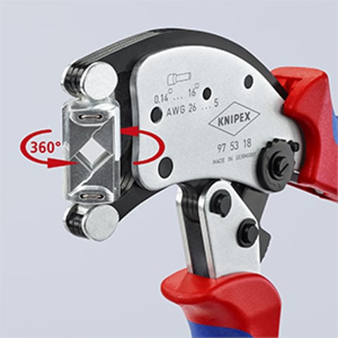 KNIPEX Twistor16® Pince à sertir auto-ajustable pour embouts de câble Avec tête de sertissage rotative | 97 53 18