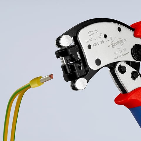 KNIPEX Twistor® T Selbsteinstellende Crimpzange für Aderendhülsen Mit drehbarem Crimpkopf | 97 53 19