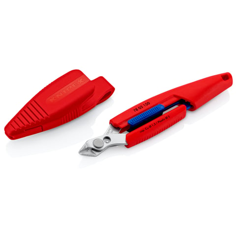 KNIPEX Slim Knips im Werkzeugholster Komfortabel transportieren, Schneiden auch in tiefen, engen Bauräumen | 78 03 150 V01