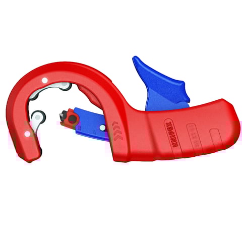 KNIPEX DPT50 Cortador de tubos para tubos de plástico de paredes espessas, também com núcleo de espuma Corte e chanfradura em uma etapa | 90 23 02 BK